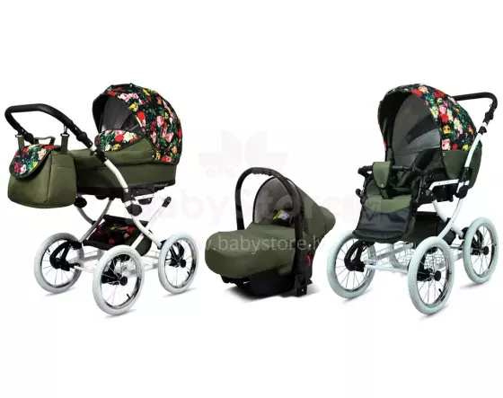 Babylux Margaret White Art.286171 Roses and Tulips Classic 3-in-1 baby stroller