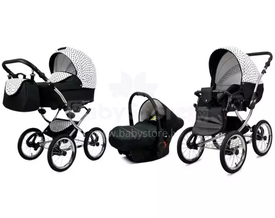 Babylux Margaret Exclusive Art.286174 Black Dots Детская классическая коляска 3 в 1
