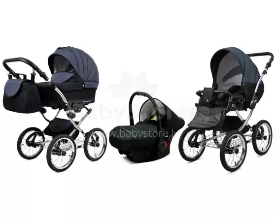 Babylux Margaret Exclusive Art.286175 Black Grey Детская классическая коляска 3 в 1