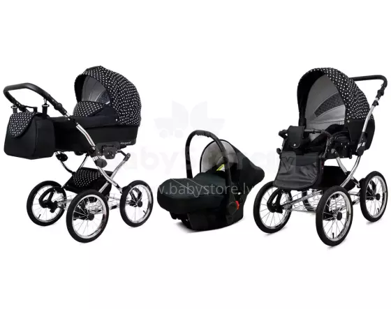 Babylux Margaret Exclusive Art.286186 White Dots  Детская классическая коляска 3 в 1