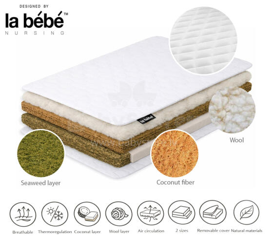 La Bebe™ матрас 140×70 см Space, кокосовое волокно + морские водоросли + овечья шерсть, 6 см кокос + 2 см морские водоросли
