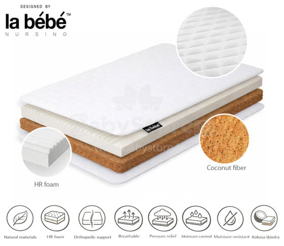 La Bebe™ matracis 140×70 cm Space, kokosšķiedra + HR putas + aitas vilna, 6 cm kokos + 2 cm HR putas