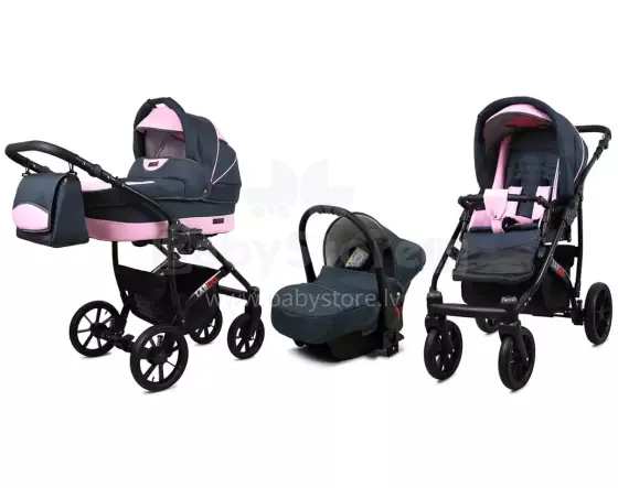 Babylux Largo Art.286485 Grey Light Pink Universālie rati/ratiņi 3 in1