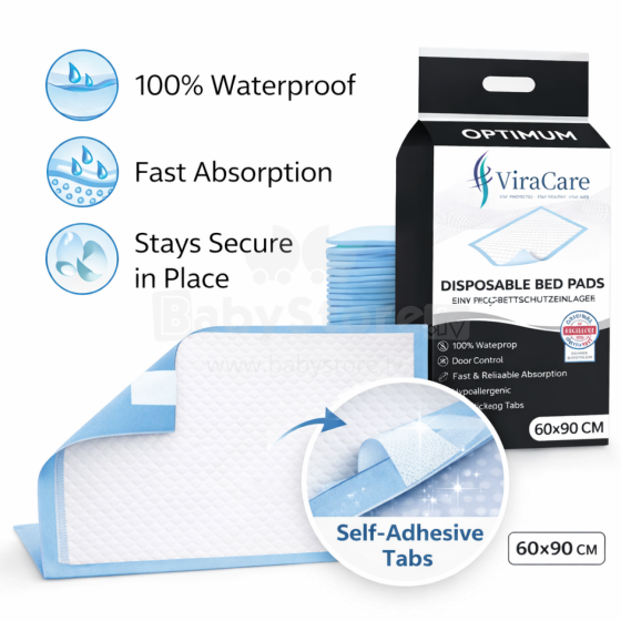ViraCare Disposable Bed Pads  Art.286669 Пеленки одноразовые впитывающие с липучкой для фиксации 50 шт. 60x90см