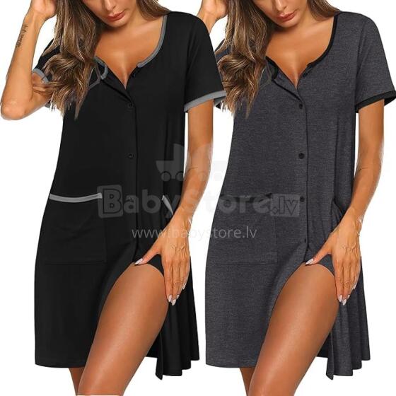 Italian Fashion Night Dress Art.287291 Grey/Black Maternity/Nursing Nightgown