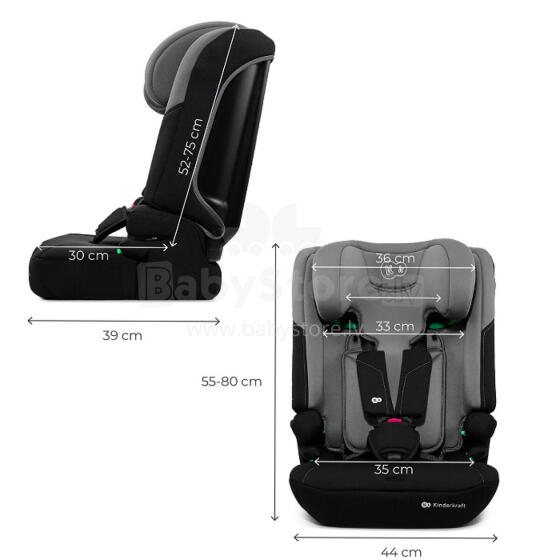 KINDERKRAFT Bērnu sēdeklis I-COMFY i-Size TUMŠI PELĒKS