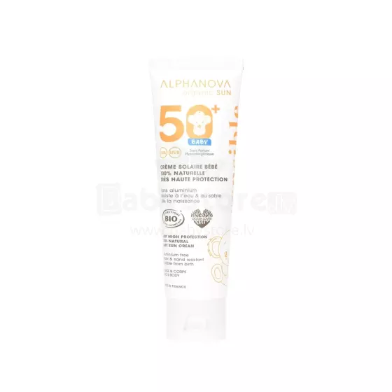 Alphanova Sun Art.287560 Детский солнцезащитный крем A, 100% натуральный,  гипоаллергенный, SPF50+, 50 г.