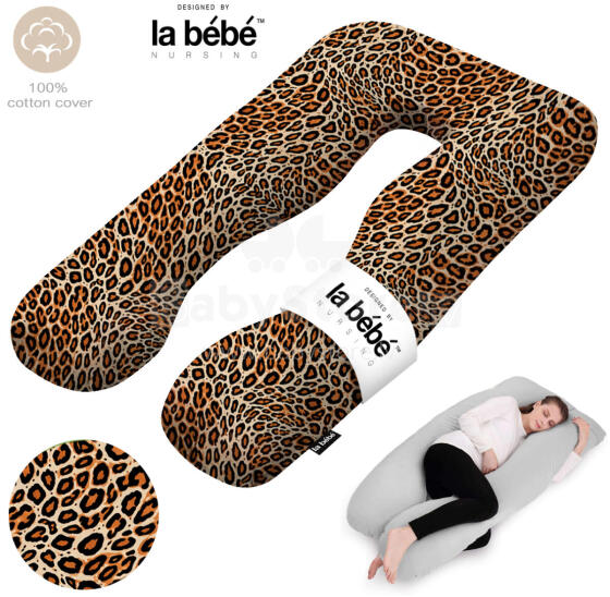 La Bebe™ Cushy Maternity Pillow Art. 5-170 Wild Life. Multifunctional Pregnancy Pillow (U-Shaped), Polyester Fiber Filling, 155×80 cm