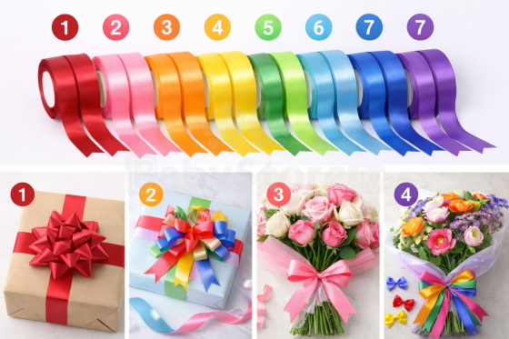 Gift Paper Satin Ribbon Art.287785 Mix Color Сатиновая лента для упаковки подарков 12мм/25м,1 шт