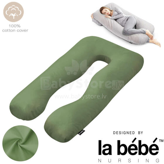 La Bebe™ Cushy Maternity Pillow Art.91911 Green Daudzfunkcionāls spilvens grūtniecēm (U Shaped), sintepona pildīšana, 155x80cm