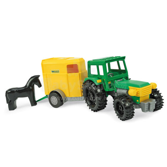 WADER 35023 Lauksaimnieka traktors ar zirgu piekabi kastē