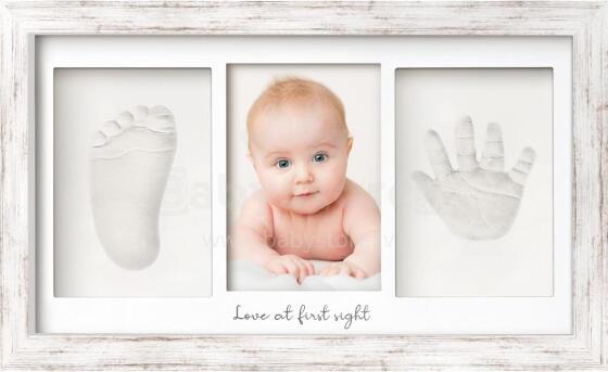 Baby Handprint and Footprint Maker Set Art for Baby Art.288165 Vintage White Triple wooden frame