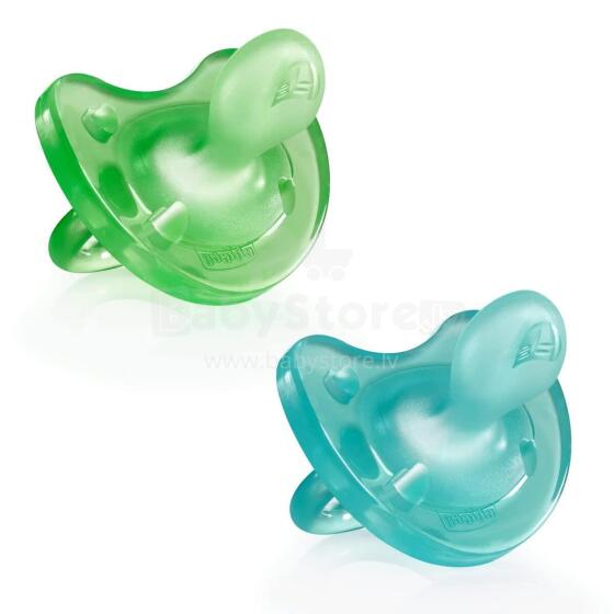 Chicco Physio Soft Art.288260 Blue  Соска безопасная для сна,силиконовая, литая, 0 м+,2 шт