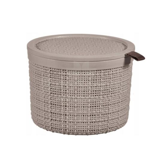 Круглая корзина из джута с крышкой, 2 л, &Oslash;17x13 см, бежевая.
