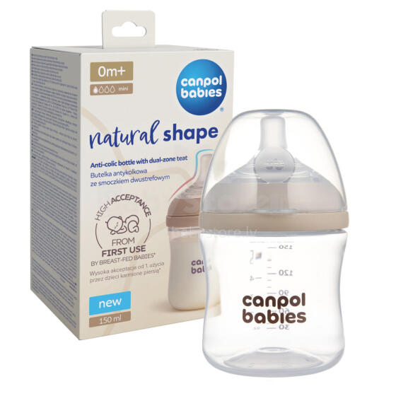 CANPOL 35/400 Dabas formas pudele ar divu posmu nipeli 150ml