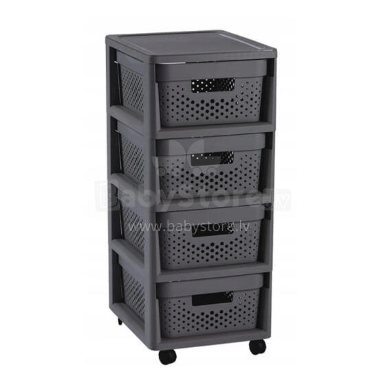 Kumode uz riteņiem ar 4 caurumotām kastēm 11L Infinity 30x36x69cm tumši pelēka 
