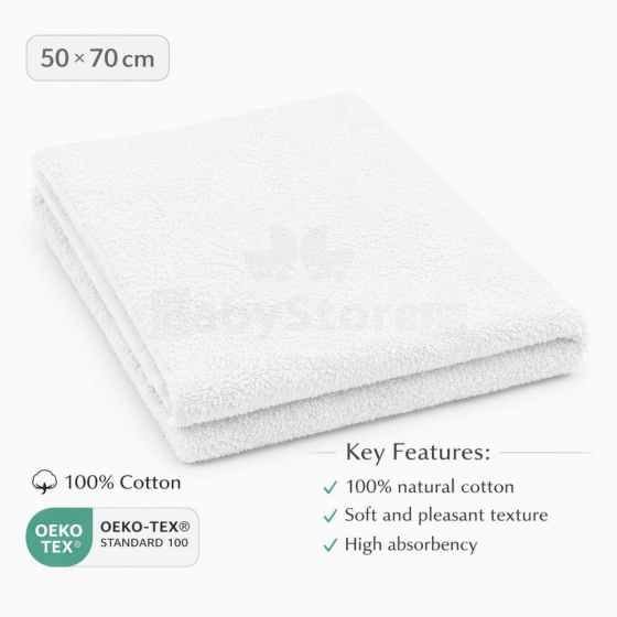 Bebe Basic Cotton Baby Towel  Art.288857 White  Bērnu kokvilnas frotē dvielis 50x70cm (100% kokvilna)