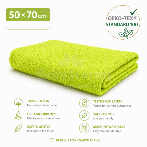 Bebe Basic Cotton Baby Towel  Art.288860 Light Green Хлопковое полотенце фроте  50x70 см (100% хлопок)