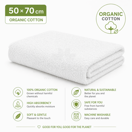 Bebe Basic Organic Cotton Baby Towel  Art.288861 White  Хлопковое полотенце фроте  50x70см (100% хлопок)