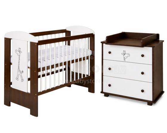 Klups Little Safari Giraffe Art.288881 White/Nut Bērnu mēbeļu komplekts gulta+kumode