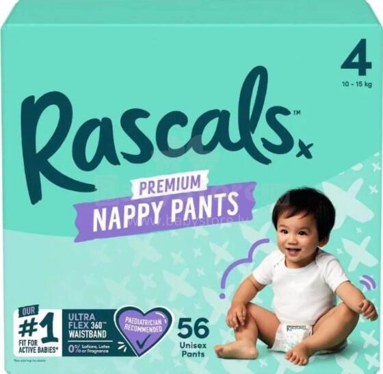 RASCALS autiņbiksītes-biksītes, 4 izmērs, 10-15 kg., 56 gab.
