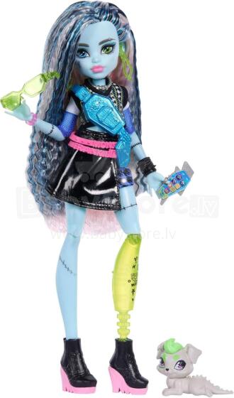 Monster High Frankie Stein Doll – Cropped Sweater & Faux Leather Skirt with Watzie & 7 Accessories