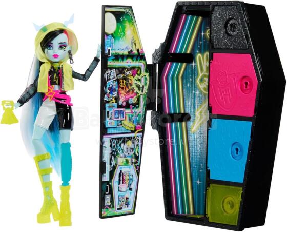 Monster High Skulltimate Secrets – Neon Frights Frankie Stein Doll with Glow-in-the-Dark Surprises (19+ Accessories)