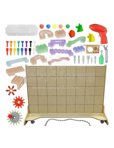 MASTERKIDZ Свободностоящая STEM Стена 166 x 125 см + Аксессуары: Шпильки, Шестеренки, Блоки, Инструменты, Мраморный Путь