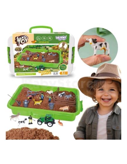 WOOPIE Kinetiskā smilšu komplekts Ferma čemodānā Traktors Dzīvnieki 1500g