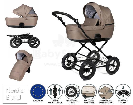 Tinynord Classic stroller set in Praline Art. 298920-298907 Super amortisation built in classic baby stroller in beige