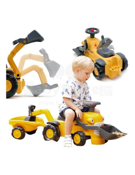FALK Ride-On Komatsu Tractor with Excavator Bucket and Trailer for Ages 1-3