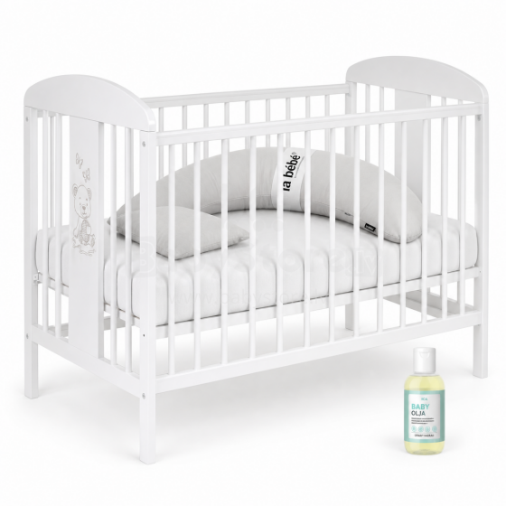 La Bebe™ Kids Wood Cot  Art.290261 White Комплект:Детская деревянная кроватка с ящиком+ постельное бельё+подковка Moon+масло для малыша 120x60см