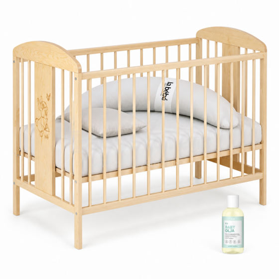 La Bebe™ Kids Wood Cot  Art.290263 Natural Комплект:Детская деревянная кроватка с ящиком+ постельное бельё+подковка Moon+масло для малыша 120x60см