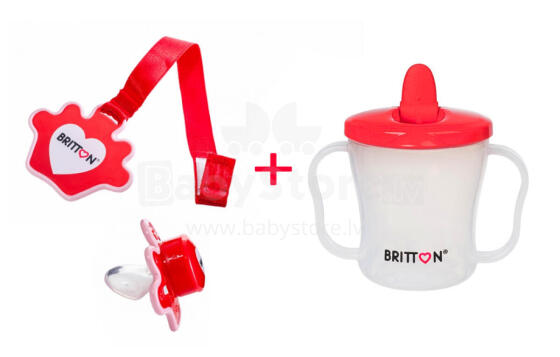 Britton Set Art.B1523+B1509 Набор для кормления: поильник 200 мл + силиконовая пустышка с держателем 3–6 мес