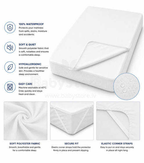 La Bebe™ Waterproof Mattress Protector Art.504.403.32  Защитный непромокаемый наматрасник 80x200 см