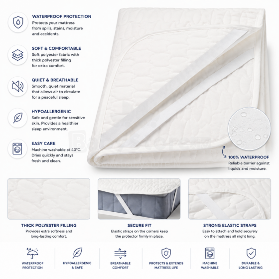 La Bebe™ Waterproof Mattress Protector Art.105.312.92 Защитный непромокаемый наматрасник 90x200 см