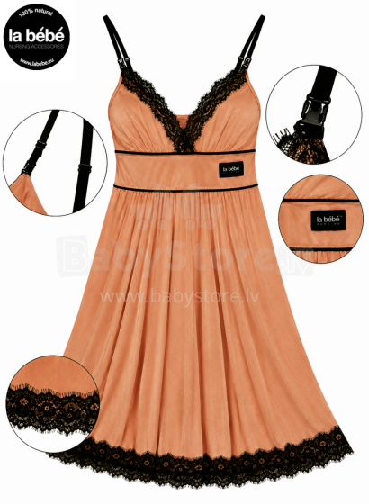 La Bebe™ Nursing Cotton Mia Art.136123 Warm Caramel Grūtnieču barošanas naktskrekls topošām māmiņām ar mežģinēm