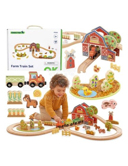 TOOKY TOY Koka Lauku Vilciena Komplekts 48 gab.