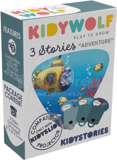 KIDYWOLF stāstu komplekts Piedzīvojumi, 3 stāsti projektoram KIDYSLIDE, KIDYSTORIES-AD
