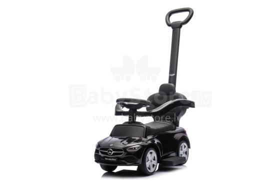 Riteņu auto ar rokturi - 668 - gumijas riteņi PVC - eko-āda - MERCEDES C63 - MELNS