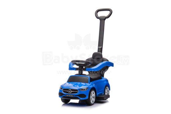 Riteņu auto ar rokturi - 668 - gumijas riteņi PVC - eko-āda - MERCEDES C63 - ZILS