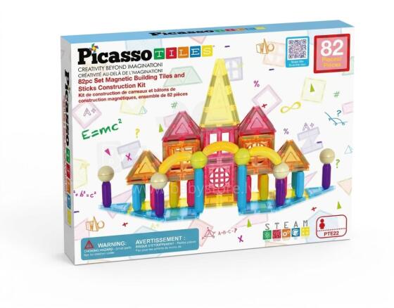 PICASSO TILES Magnētiskais konstruktors būvēšanas flīzes 82 detaļas, PTE22