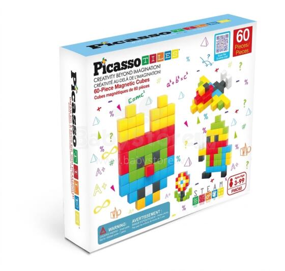 PICASSO TILES Magnētiskais konstruktors magnētiskie kubi 60 detaļas, PMC60