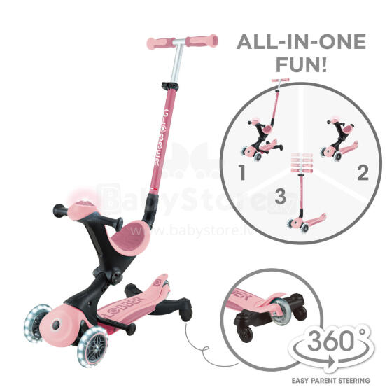 GLOBBER scooter Go Up Deluxe Lights 360°, pastel pink, 699-310