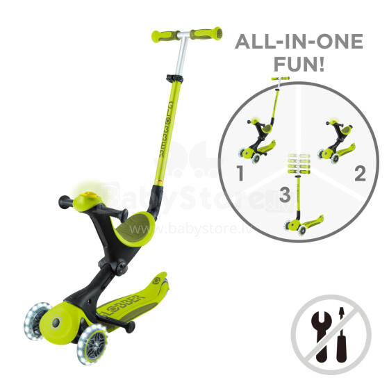 GLOBBER skrejritenis Go Up Deluxe Lights, laima zaļš, 748-606