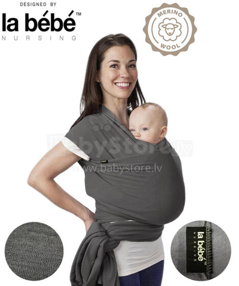 La Bebe™ Huggi Sling Merino Wool Graphite Cloud Art.291640 Austs merino vilnas slings (470x54 cm)