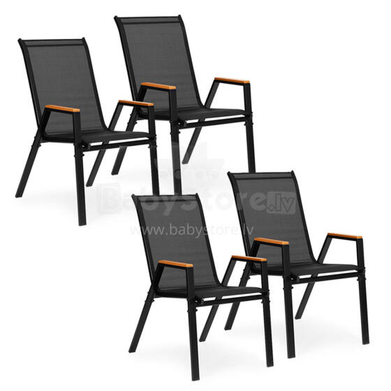 4 dārza krēslu komplekts, komplekts terasei, melns, MultiGarden