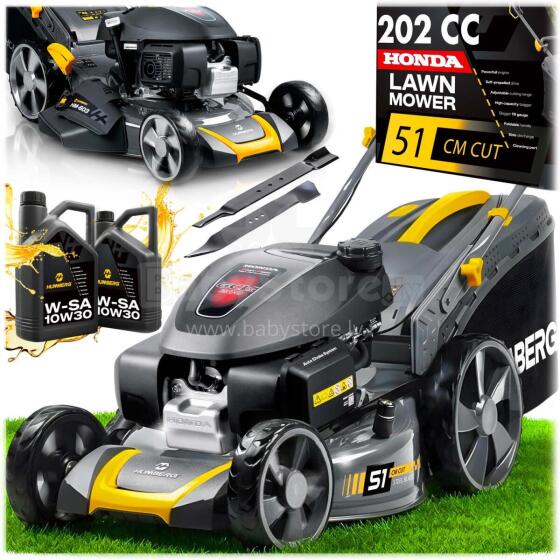 Benzīna zāles pļāvējs ar piedziņu 51 cm 70 l Honda 202cc 5.7Zs + eļļa Humberg HM-603