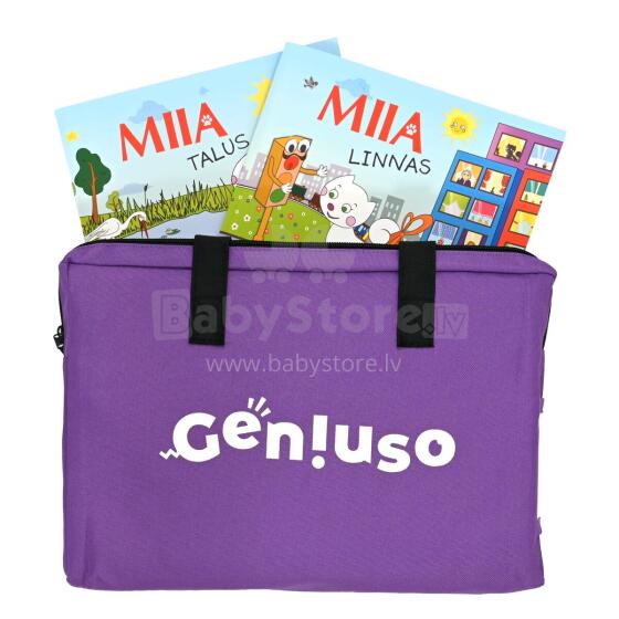Geniuso MIIA runājošās grāmatas "Talus", "Linnas" un somiņa