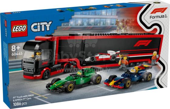 LEGO City F1 Kravas Auto ar RB20 un AMR24 F1 Automobiļiem